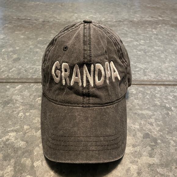 Grandpa Embroidered Hat Baseball Cap Cotton Gray Black Vintage Spellout - Picture 1 of 10